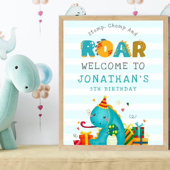 Dinosaurs Stomp Chomp and roar birhtday boy Poster (Skapare uppladdad)