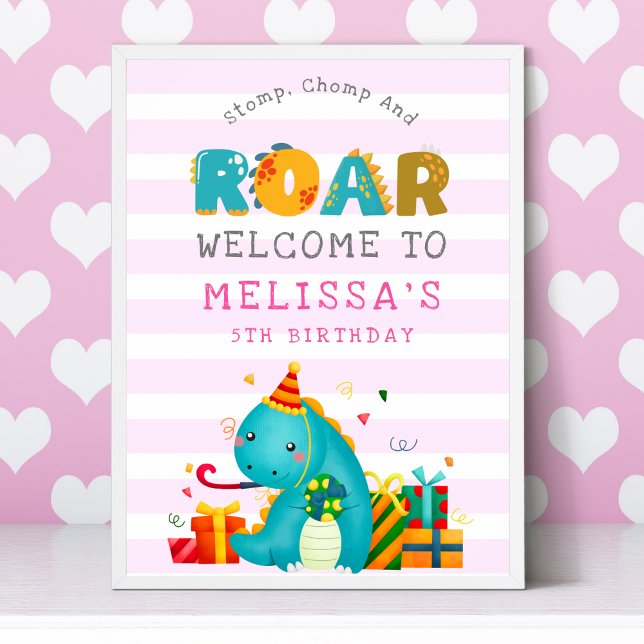 Dinosaurs Stomp Chomp and roar Birthday Girl Poster (Skapare uppladdad)