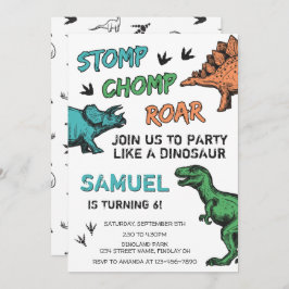 Dinosaurs Stomp Chomp Roar Födelsedagsfest, alla å Inbjudningar