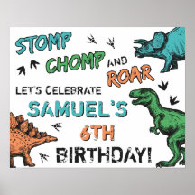 Dinosaurs Stomp Chomp Roar Födelsedagsfest, alla å