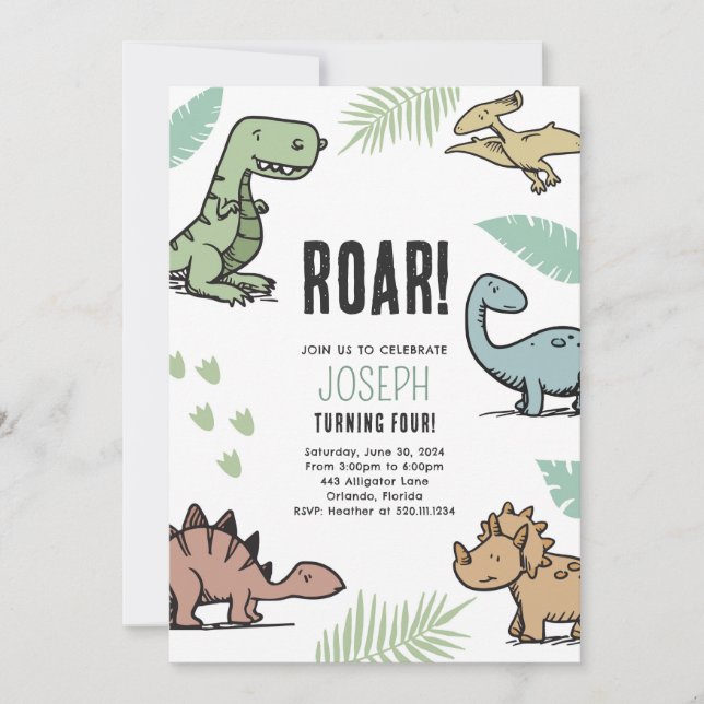 Dinosaurs T-rex Födelsedagsfest Inbjudan (Framsida)