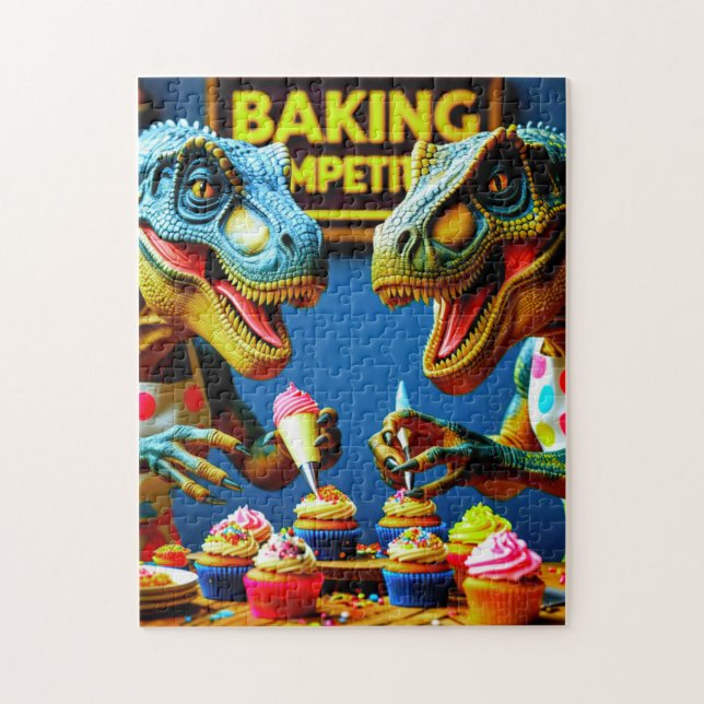 Dinosaurs Teaming upp till Bake Muffinss! Pussel (Vertikal)