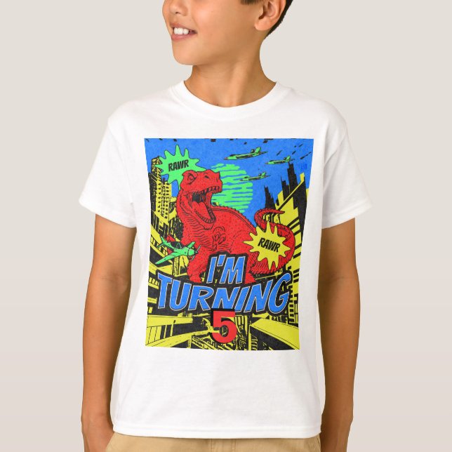 Dinosaurs Tecknad Bok Boy Birthday T Shirt (Framsida)