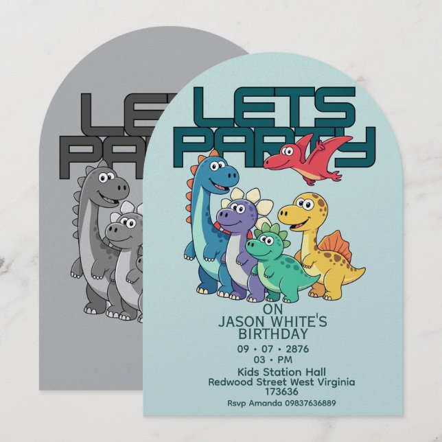 Dinosaurs Themed Boy Birthday Invitation  Inbjudningar (Fram/baksida)