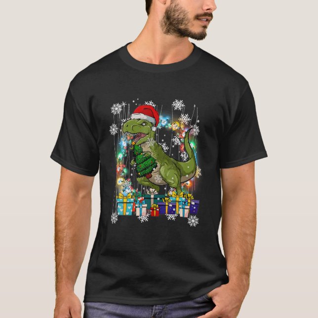 Dinosaurs Träd Light God Jul Julafton T Shirt (Framsida)