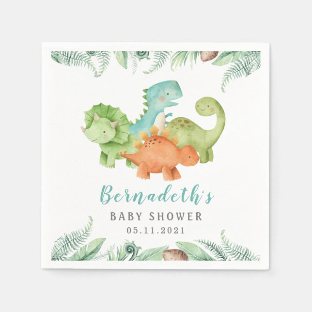 Dinosaurs Vild Baby Shower Napkins Pappersservett (Framsidan)