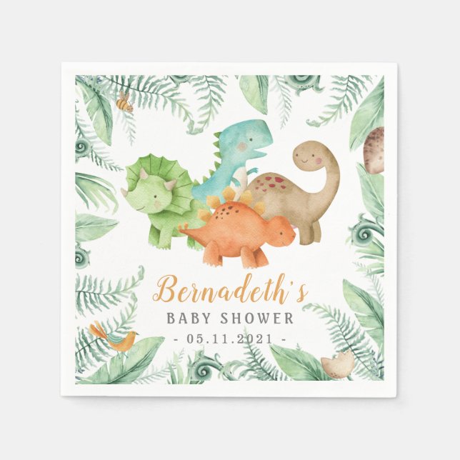 Dinosaurs Vild Baby Shower Napkins Pappersservett (Framsidan)
