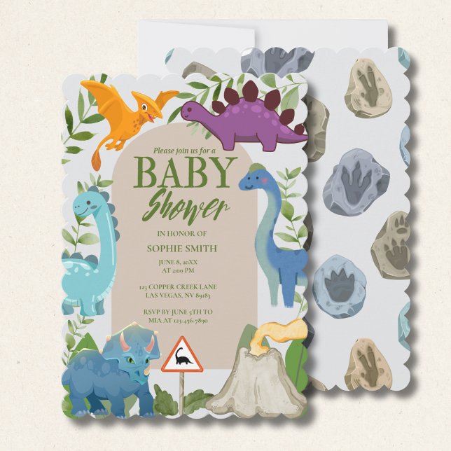 Dinosaurs, Volcano, T-Rex Baby Shower Theme Inbjudningar (Skapare uppladdad)