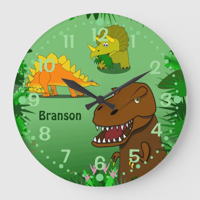 Dinosaurs Wall Clock för barn Personlig Namn Stor Klocka (Framsida)