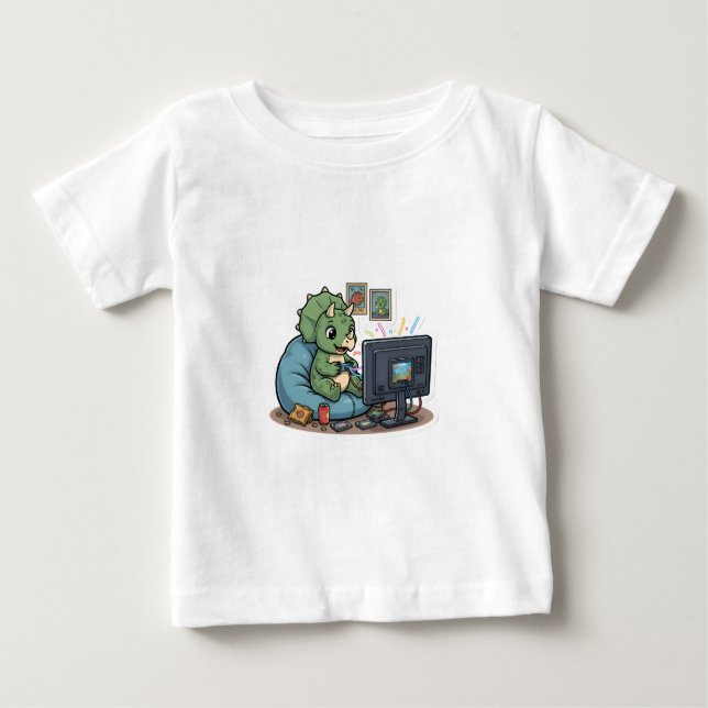 Dinosaurs Watchin' TV Cute Cartoon T Shirt (Framsida)