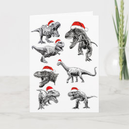 DINOSAURS WEARING SANTA HATS CHRISTMAS CARD KORT