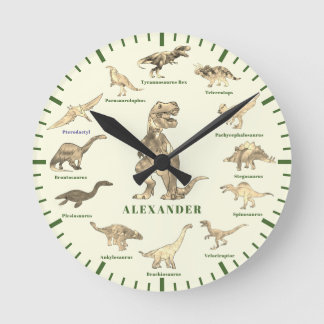 Dinosaurs with names Personalized Rund Klocka