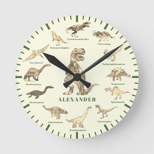 Dinosaurs with names Personalized Rund Klocka (Framsida)
