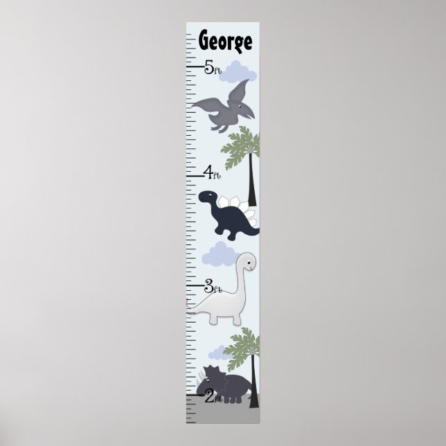 Dinosauurs Grått/Blue Growth Chart-Behålla 8 x 44! Poster (Framsidan)