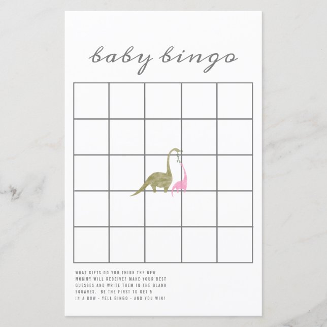 Dinosauurs Rosa Baby Shower Bingo Game (Framsida)