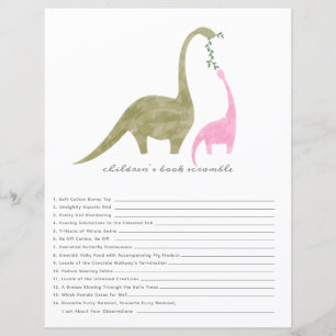 Dinosauurs Rosa Baby Shower Bok Scramble Game