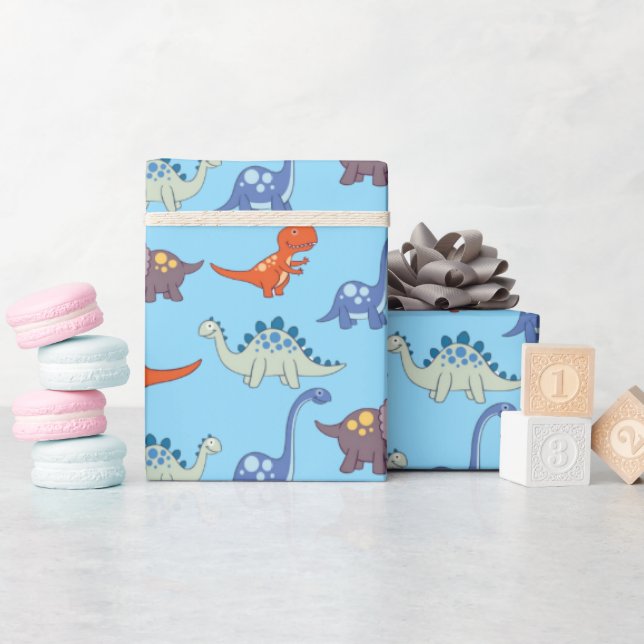 Dinosauurs Sten på Blue Wrapping Papper Presentpapper (Baby Shower)