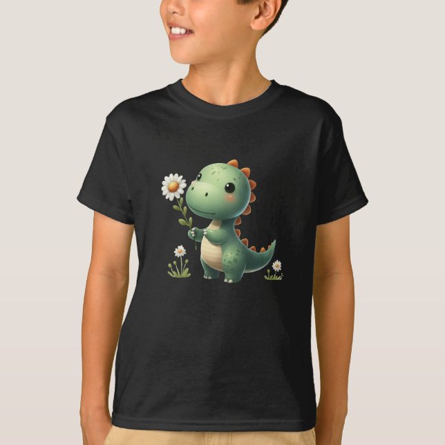 Dinosour Cute Kid Black T-Shirt (Framsida)
