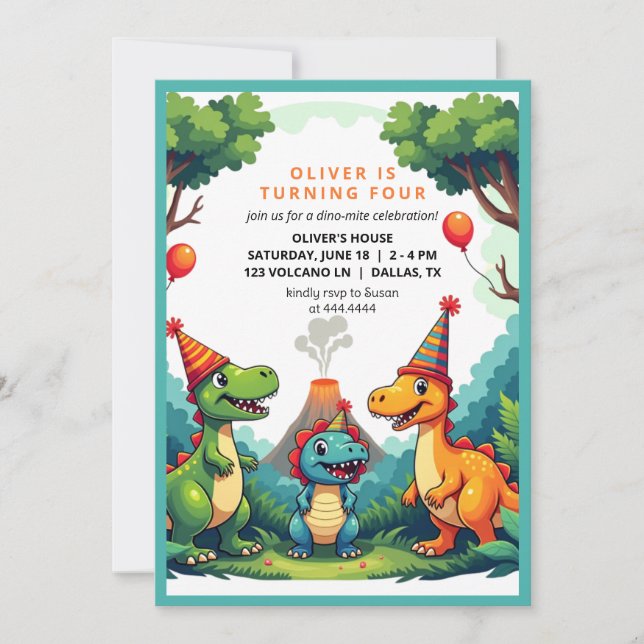 Dinosour Födelsedagsfest inbjudan-platta kort (Framsida)