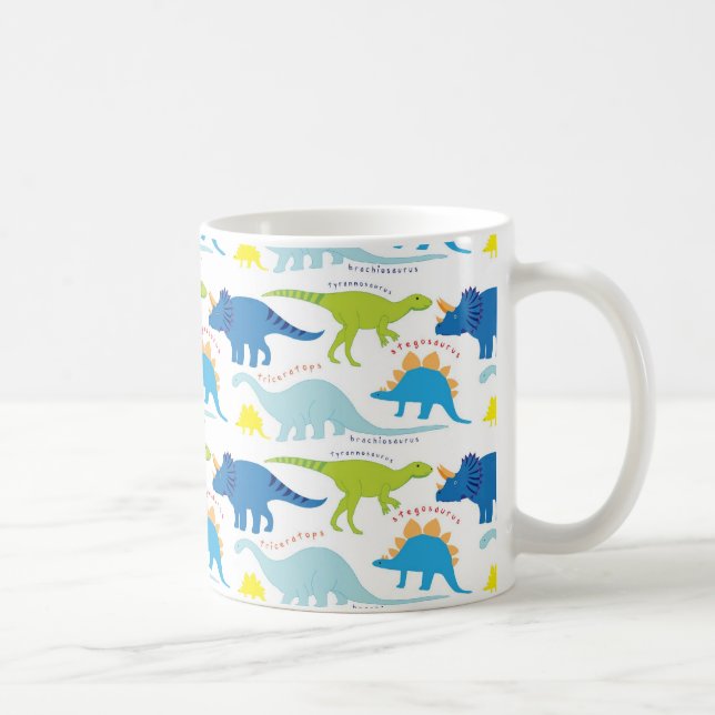 Dinosuar Design Blue- och Grönt Mönster Dino-gåvor Kaffemugg (Höger)