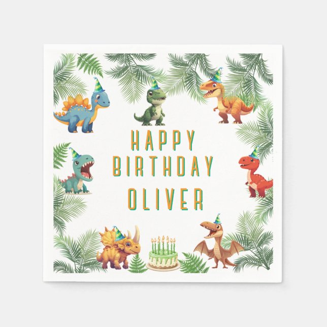 Dinsoaur-födelsedag,vattenfärg t-rex-blöjor pappersservett (Framsidan)