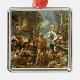 Diogenes som söker för en ärlig man, c.1650-55 julgransprydnad metall