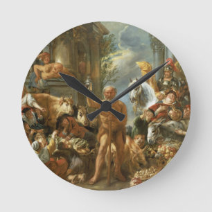 Diogenes som söker för en ärlig man, c.1650-55 rund klocka