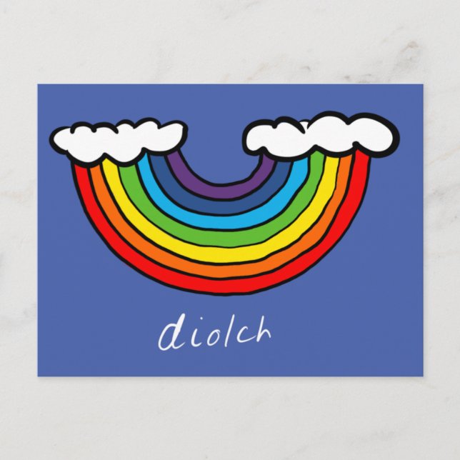Diolch (Tack på walesiska) kort - Regnbågsdesign (Framsida)