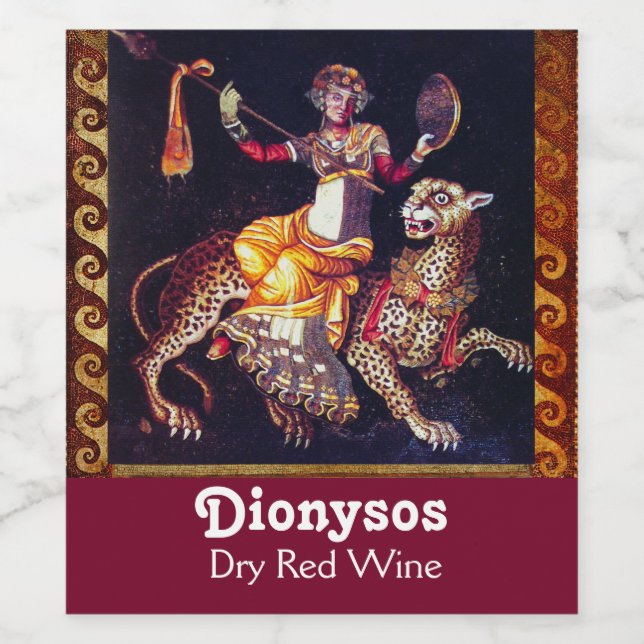 DIONYSOS MED ETT UTTALANDE HJÄLP AV DEN grekiska M Vinflaska Etikett (Singel etikett)