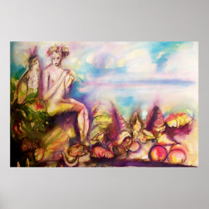 DIONYSUS ,Spelar Flöjt med Snigelskal och Frukter Poster