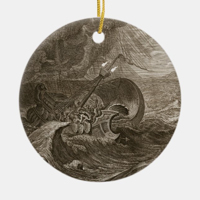Dioscurien skyddar en frakt, 1731 (gravyr) julgransprydnad keramik (Framsidan)