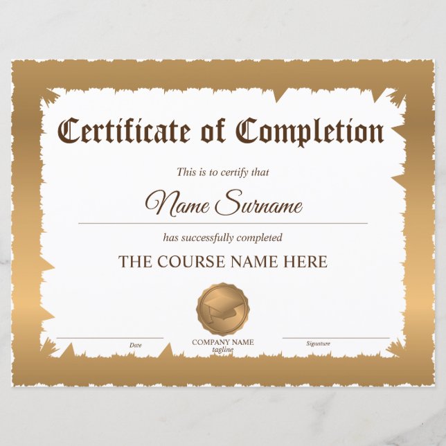 Diplom Certifikat för avslutad kurs  (Framsida)
