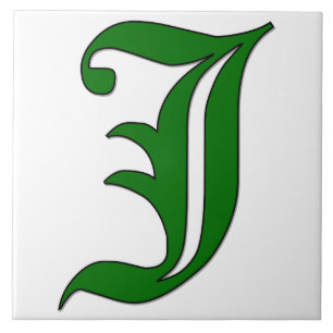 Diploma Brev J i Grönt Monogram Tile Kakelplatta