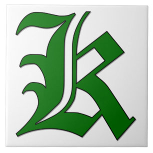 Diploma Brev K i Grönt Monogram Tile Kakelplatta