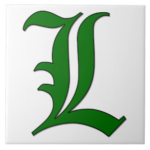Diploma Brev L i Grönt Monogram Tile Kakelplatta