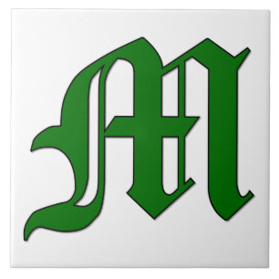 Diploma Brev M i Grönt Monogram Tile Kakelplatta