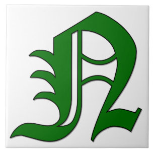 Diploma Brev N i Grönt Monogram Tile Kakelplatta
