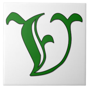 Diploma Brev V i Grönt Monogram Tile Kakelplatta