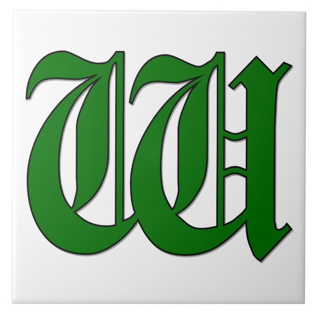 Diploma Brev W i Grönt Monogram Tile Kakelplatta (Framsidan)