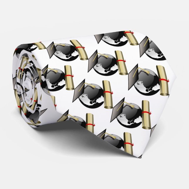 Diploma, kapp och globe i studenten slips (Rullad)