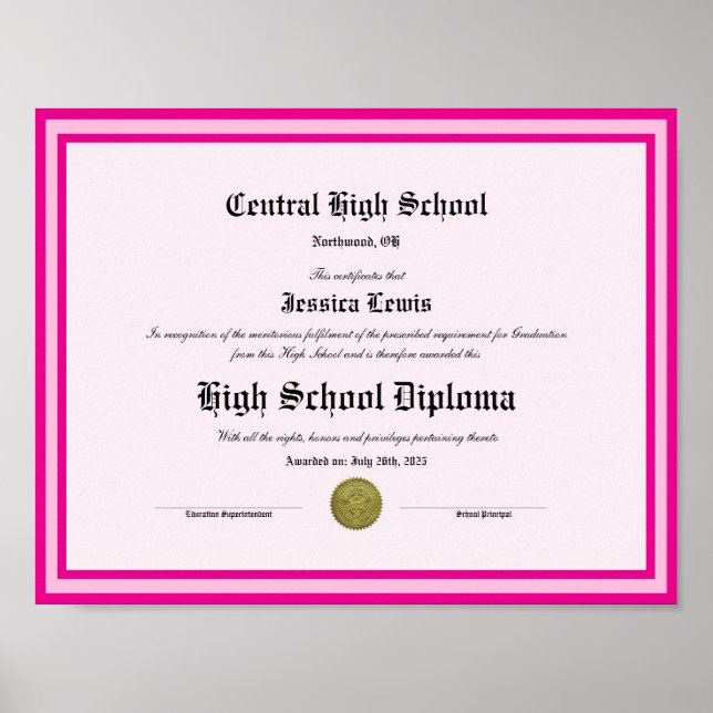 Diploma Novelty High School Keepsake Poster (Framsidan)