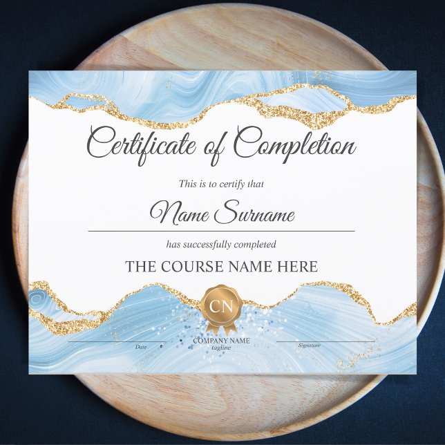 Diplomatcertifikat Blå för slutförande av slutföra (baby blue and gold agate certificate of completion)