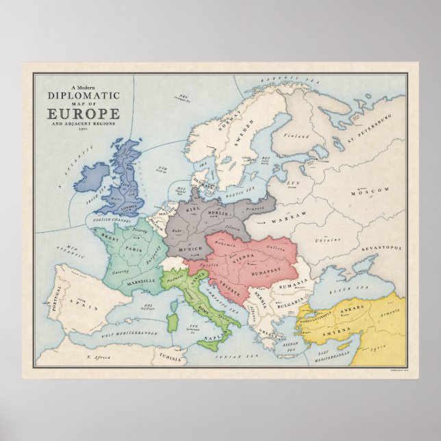 Diplomati Karta i Europa Poster (Framsidan)