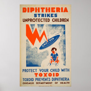 Diptheria slår oskyddad barnvintage poster