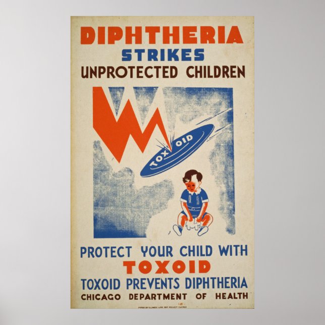 Diptheria Strejkor Vintagen Oskyddade barn Poster (Framsidan)