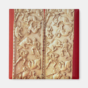 Diptych med en lejon jaktplats magnet