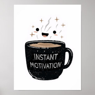 Direkt Motivation – Sött Kawaii Kaffekopp Poster