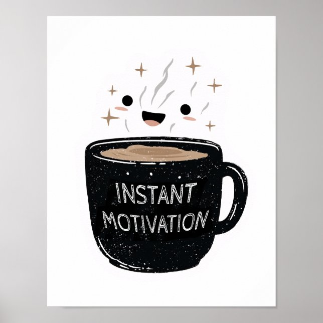 Direkt Motivation – Sött Kawaii Kaffekopp Poster (Framsidan)