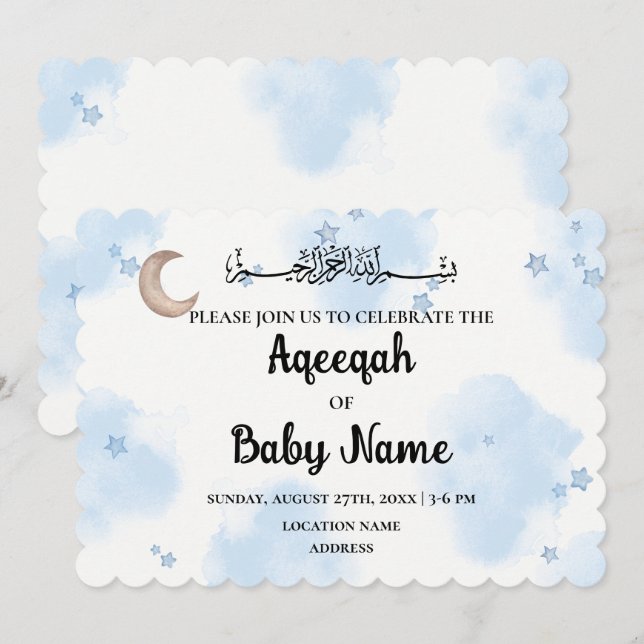 Direkt redigerbar Aqeeqah Aqiqah-inbjudningskort Inbjudningar (Fram/baksida)