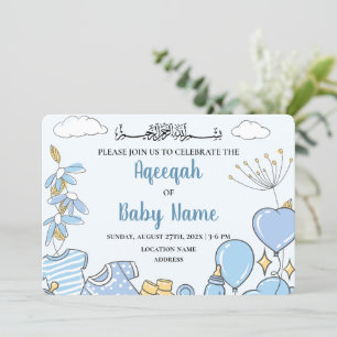 Direkt redigerbar baby boy Aqeeqah-inbjudningskort Inbjudningar